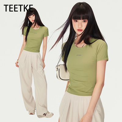 TEETKE绿色显白正肩短袖
