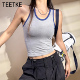 新款 TEETKE美式 复古撞色针织背心女2025夏季 性感工字显瘦内搭上衣