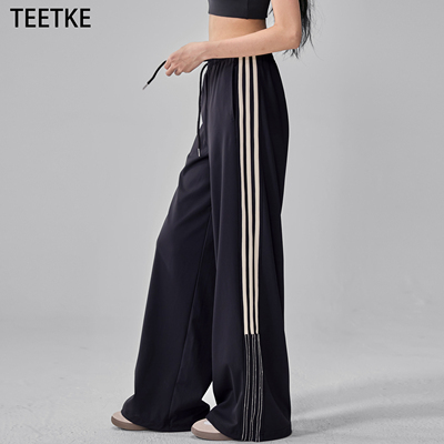TEETKE美式复古三条杠直筒运动裤