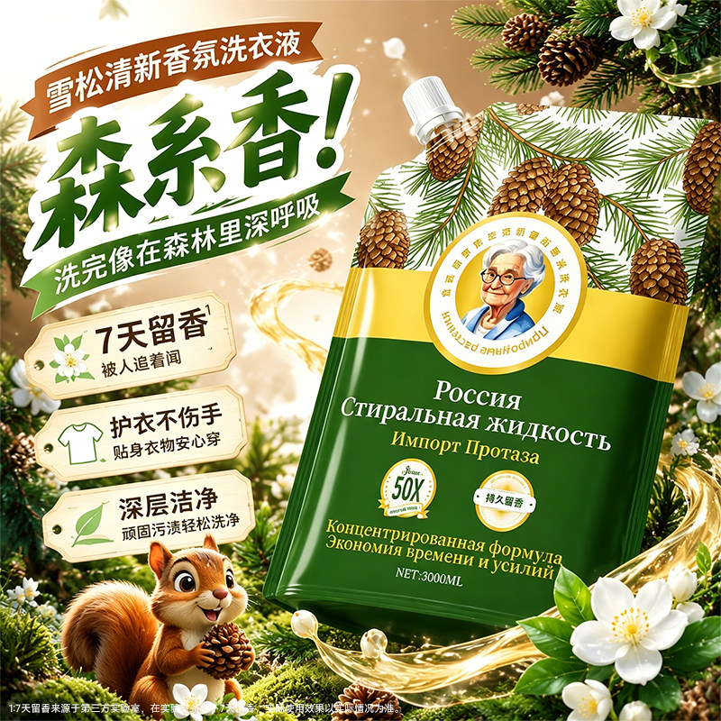 金苏除菌洗衣液冷杉雪松香氛洗衣液家用洁净留香防黄清洁除菌除螨