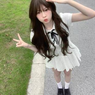 初恋白色连衣裙夏女2025甜辣妹温柔学院风收腰小个子公主百褶裙子