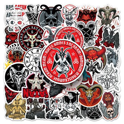 50张撒旦Satan哥特恐怖涂鸦魔鬼堕天使防水装饰咕卡电脑手账贴纸