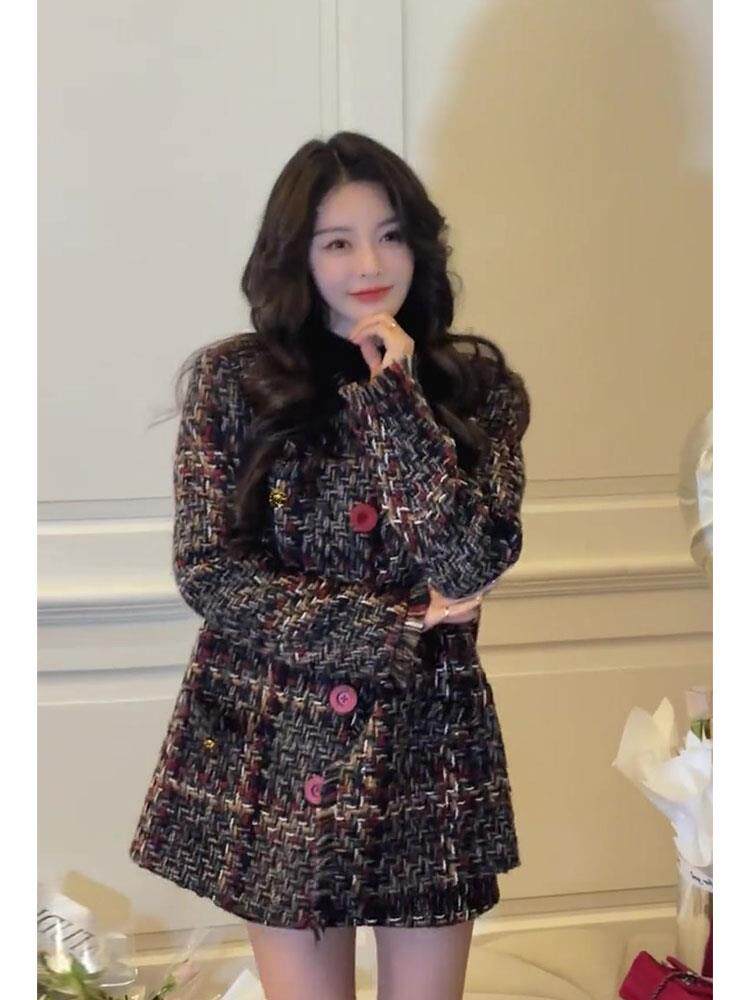 时尚洋气香粗套花编织小风外加厚冬季2023新款女套装QBD裙子两件