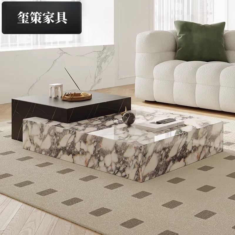 意式极简岩板茶几电视柜组合轻奢