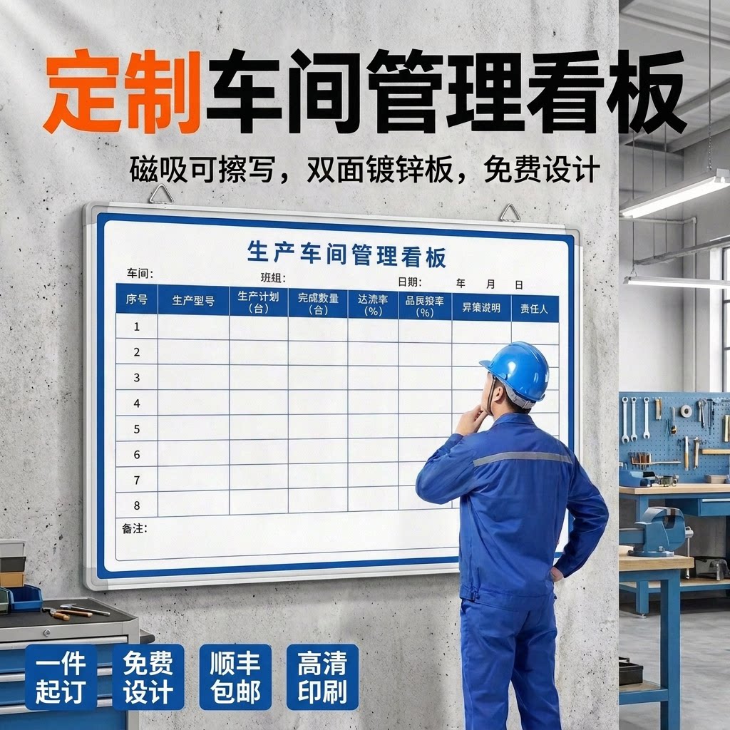 源头工厂定制企业生产车间磁吸管理看板白板可擦写硬板悬挂式可移动挂墙公司业绩公告留言记事栏工厂管理