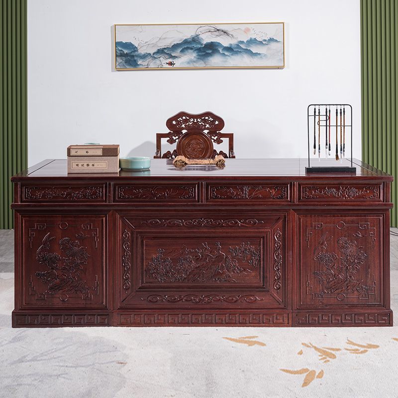 中式实木办公桌组合总裁经理老板桌仿古写字桌大班台家用书房书桌