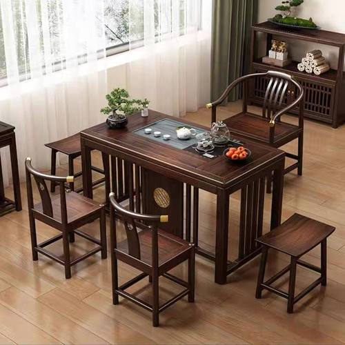 新中式实木茶桌乌金木一体一整套茶桌椅组合阳台泡茶家用茶台茶几