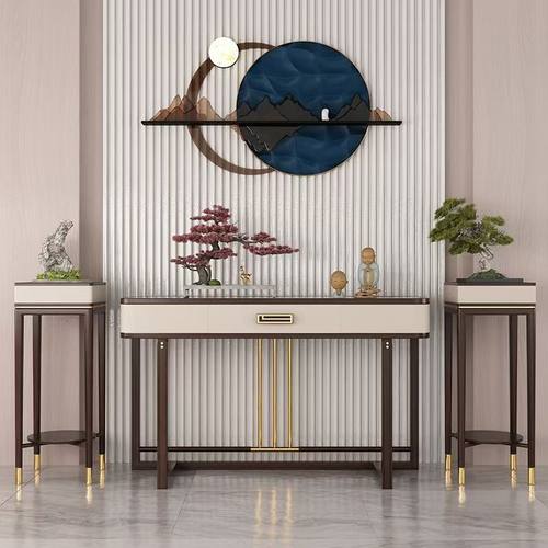 现代轻奢玄关柜乌金木全实木玄关桌进门入户新中式靠墙条案端景台