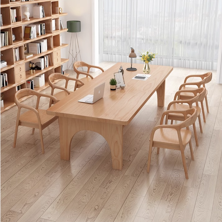 实木长条书桌餐桌两用茶桌一体一整套实木书桌全套去客厅化桌子