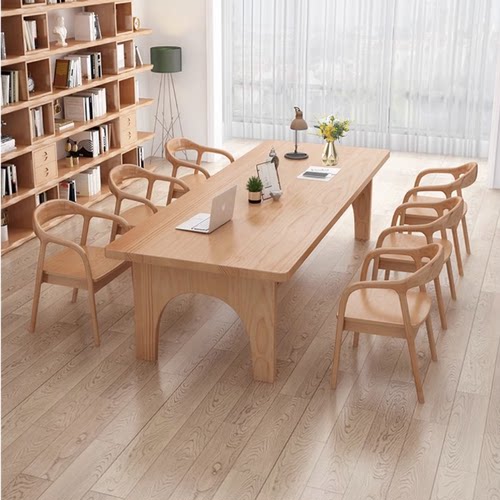 实木长条书桌餐桌两用茶桌一体一整套实木书桌全套去客厅化桌子