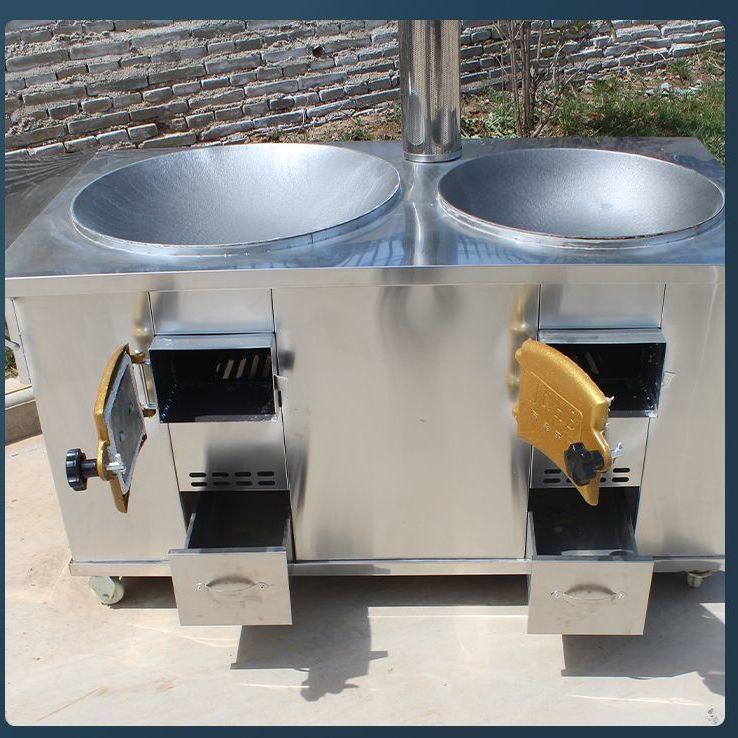 带蒸笼不锈钢柴火灶户外移动大锅台农村柴火炉生铁锅无烟双灶,大家电,灶台支架,淘宝优惠券,粉丝福利购,淘宝优惠卷