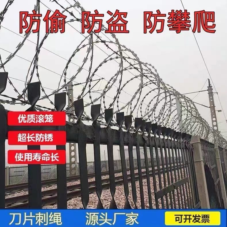 刀片刺绳防护网刺丝滚笼刺网带刺铁丝围墙防盗防爬网不锈钢图片