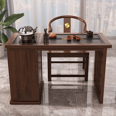 实木茶台小型长方形高档烧水壶茶桌椅组合橡胶木新中式客厅一体