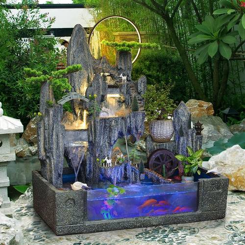 假山流水喷泉客厅公司花园庭院鱼池鱼缸造景观水景招财风水轮摆件