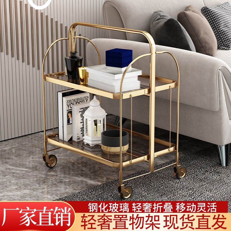 中古不锈钢可折叠小推车置物架家用客厅酒水餐车网红高级移动边几