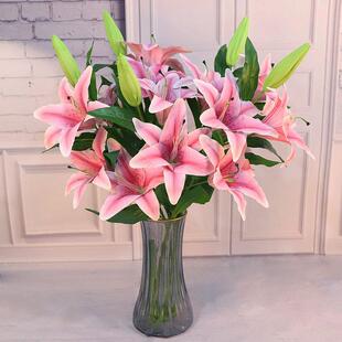 百合花3头手感仿真花家居装饰假花婚庆人造花摆件花束仿真绿植