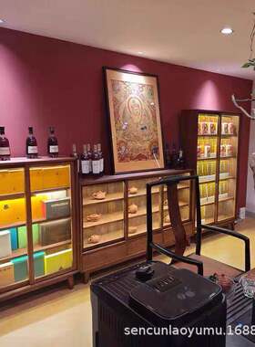 老榆木玻璃灯光餐边柜酒吧店具展示柜酒酒196柜威士道忌酒酒架