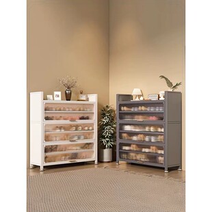 钢制家用鞋柜铁艺玄关分层隔板防尘储物鞋架门口落地多层收纳柜子