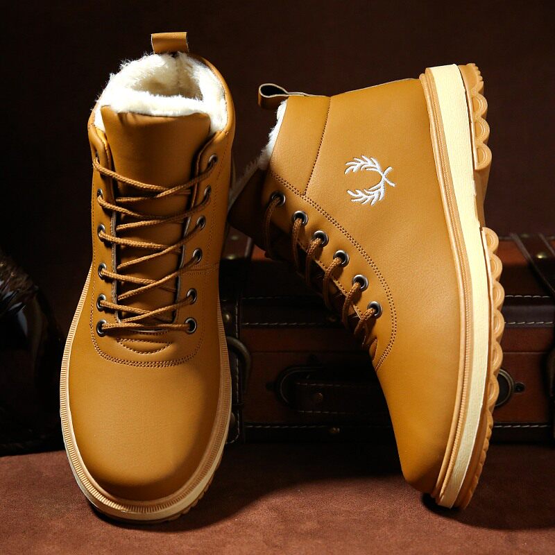 雪地靴男高帮秋季加绒英伦风潮鞋韩版百搭棉鞋加厚保暖工装马丁靴