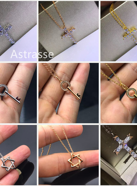 潮酷交叉镶钻十字架锁骨链女生
