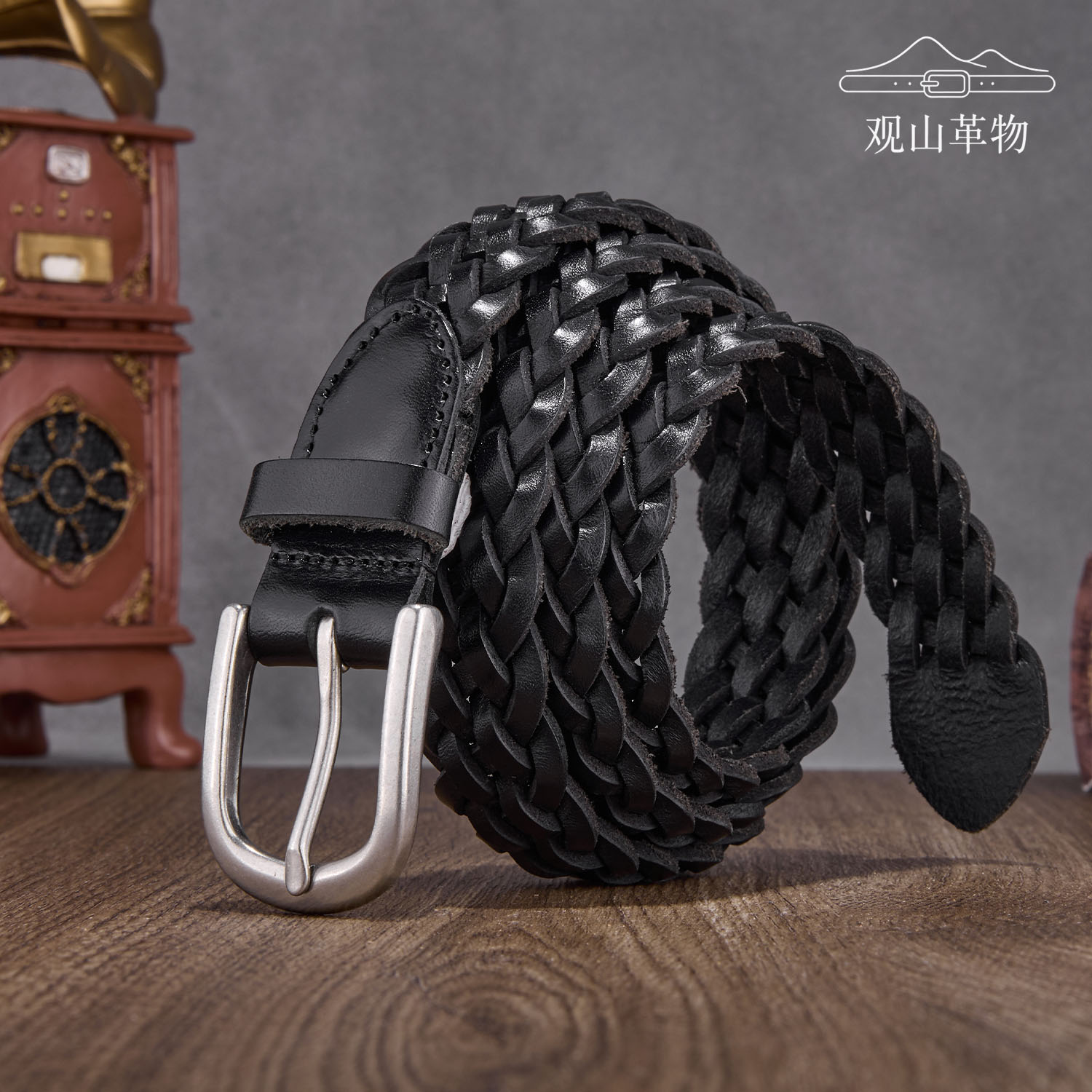 复古手工编织真皮针扣腰带百搭