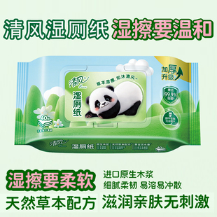 清风湿厕纸卫生湿纸巾带盖杀菌清洁便携可冲马桶40片包家庭实惠装
