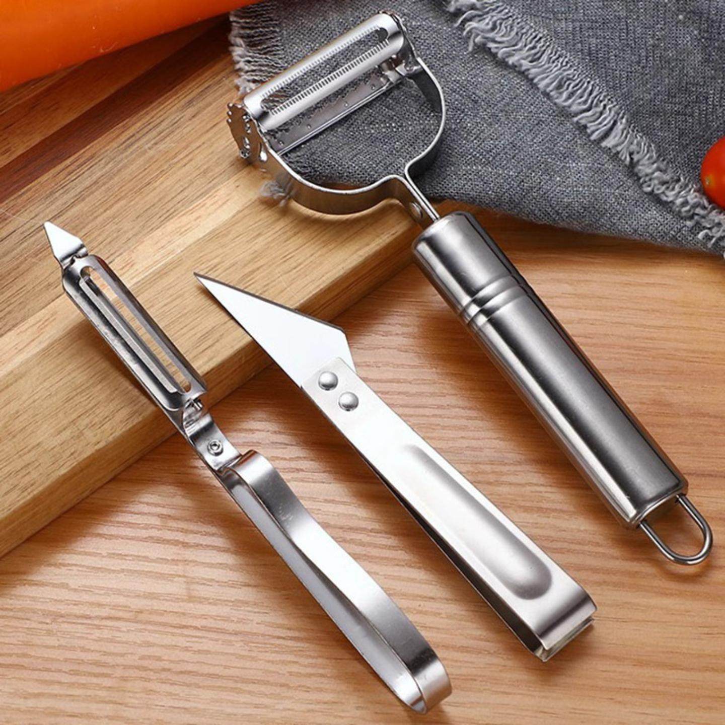 不锈钢削皮刀土豆削皮器多功能刮皮厨房瓜果刨皮刨丝拔鸡毛三件套