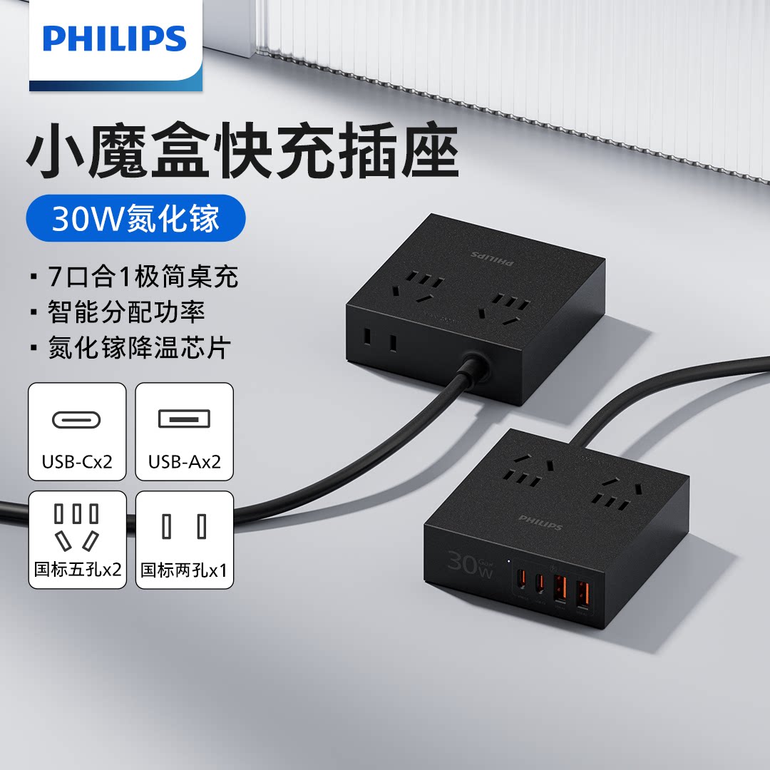飞利浦氮化镓充电器多功能插座图片