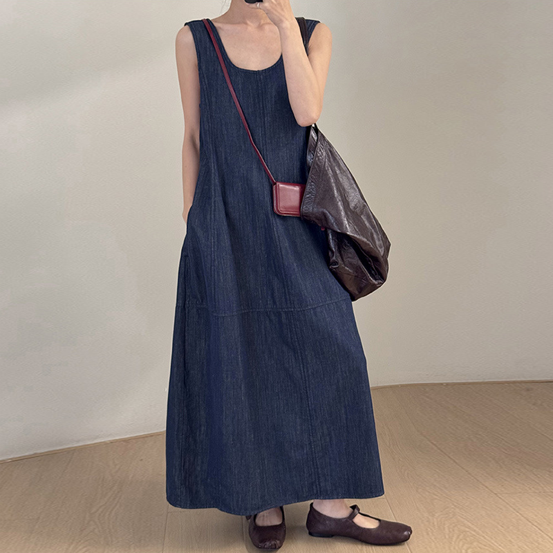 柔软纯棉牛仔背带裙2025夏新款韩版高腰吊带裙女士新品无袖连衣裙