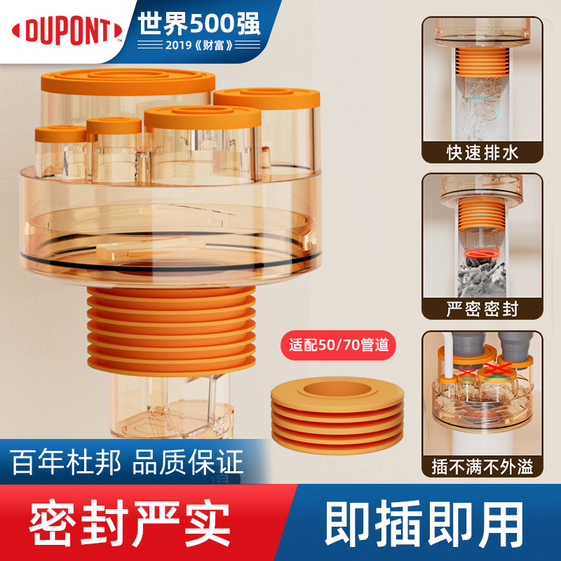 杜邦下水道防臭神器厨房下水三通接头封口器排下水管密封塞堵可视