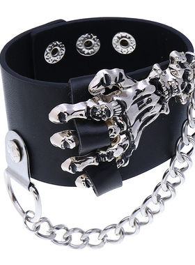 厂家直销欧美男士皮革手链个性夸张朋克非主流PU皮手镯跨境热销