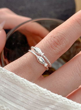 新概念S925纯银微镶钻小鱼戒 ins风时尚简约精致可爱百搭双层指环