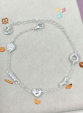 s925纯银面包脑袋手链女ins夏季甜美简约甜甜圈碱水结牛角包手饰