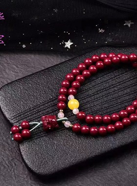 轩华珠宝天然朱砂手链女紫金砂九尾狐双圈手串女款设计感串珠手链