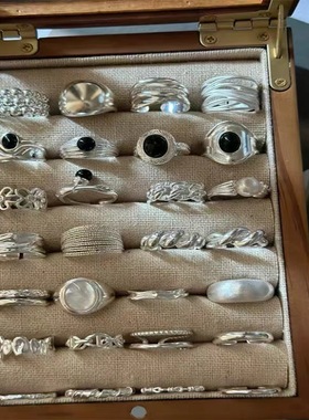 轻奢重工素圈黑玛瑙戒指女小众复古高级感开口可调节指环饰品