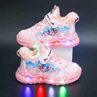 带灯女童鞋子春秋冬新款加绒保暖儿童运动鞋公主宝宝跑步鞋休闲鞋