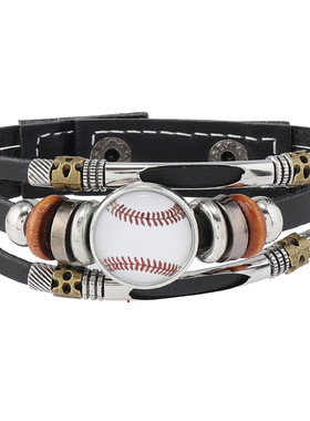 跨境热销新款饰品欧美串珠足球棒球篮球手镯百搭球队球迷皮革手链