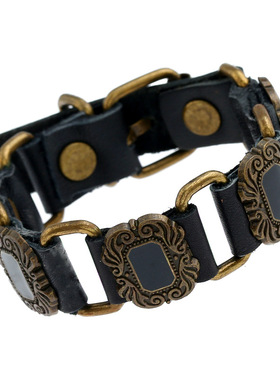 欧美时尚潮男手镯 简约个性连接男士牛皮手链 朋克风街头演出手饰