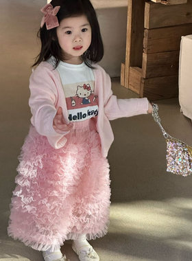 2026春季新款童装 韩版童装 女童薄款粉色针织开衫 儿童春款毛衣