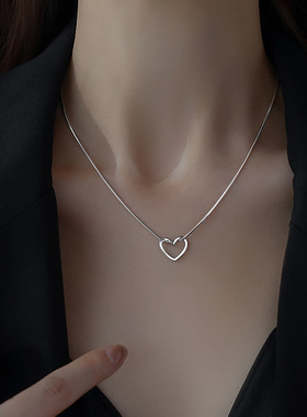 s925纯银镂空爱心项链女冷淡风ins轻奢小众高级感心形辣妹锁骨链