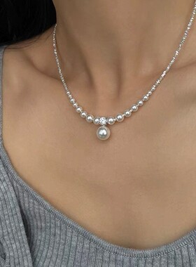 法式珍珠碎银项链女轻奢小众高级感气质颈链冷淡风个性百搭锁骨链