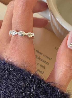 s925纯银贝壳戒指女ins夏季小清新甜美高级感简约百搭开口食指环