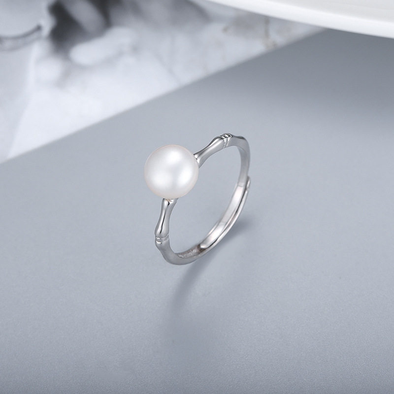 万美跨境S925银DIY戒指开口女日韩版竹珍珠个性指环时尚尾戒厂家