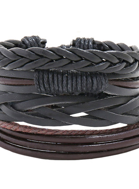 速卖通wish跨境欧美饰品 多层编织牛皮手链diy四件套组合皮革手链