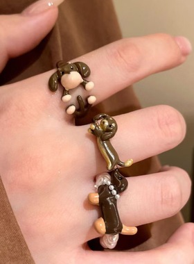 卡通可爱腊肠狗戒指女小众精致高颜值少女心个性百搭指环2024新款