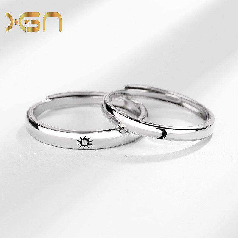 新概念s925纯银异地恋太阳月亮情侣戒指日韩小众设计日月星辰对戒