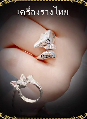 泰国佛牌狐狸戒指女s925纯银古巴文丽开口指环手链首饰手饰时尚潮