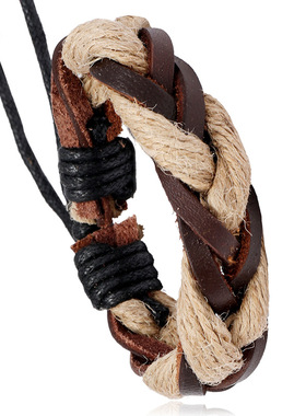 跨境热销饰品欧美复古风麻绳编织牛皮手链简约多层男女配饰手饰