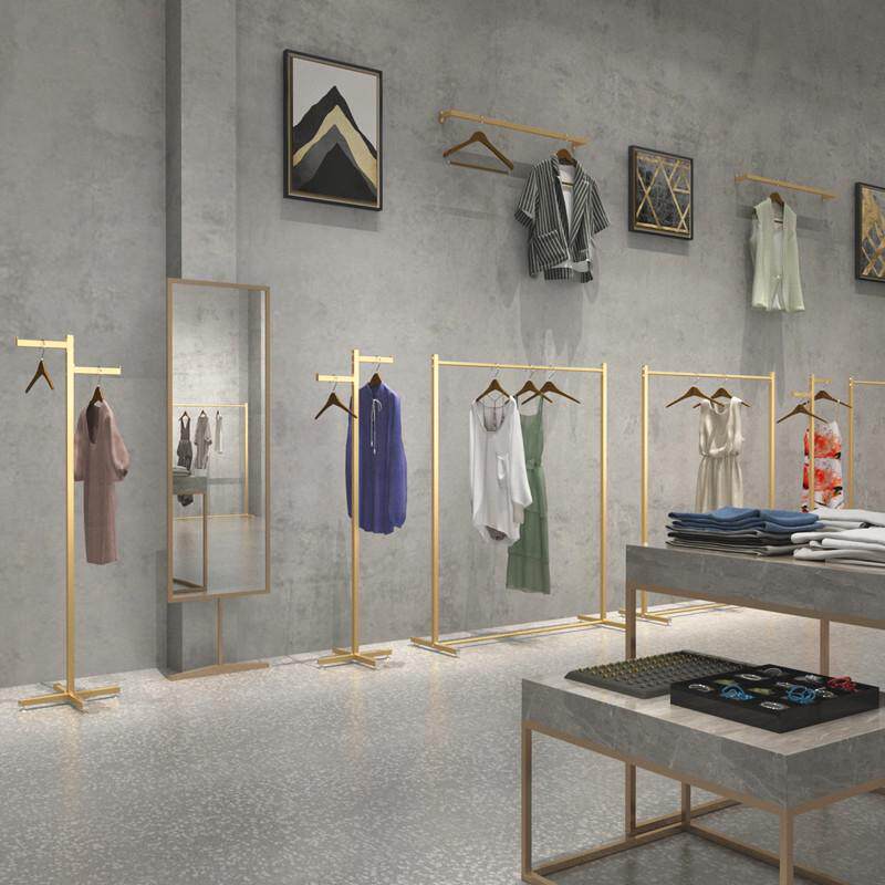 简约服装店展示架铁艺落地展架男女服装侧挂正挂衣服架子中岛货架