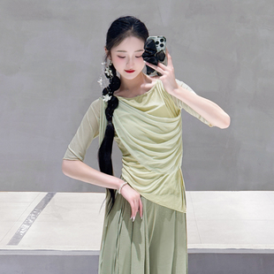 古典舞练功服女新款 拼接网纱仙气飘逸不规则中国舞纱衣上衣形体服